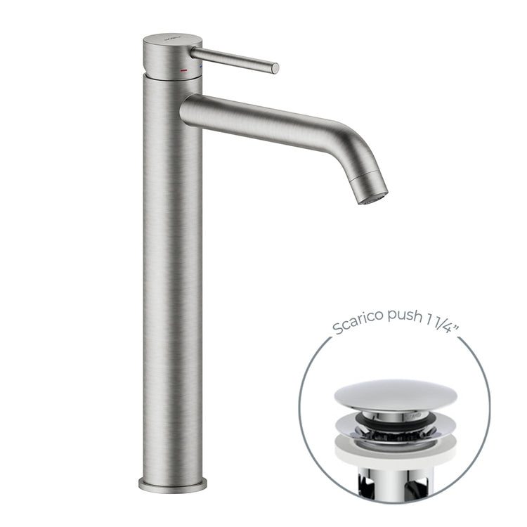 Nobili Einhebelmischer für Becken, mit 1 1/4" Push-Ablauf, gebürstete Edelstahloberfläche LIVE LV00128/16IX