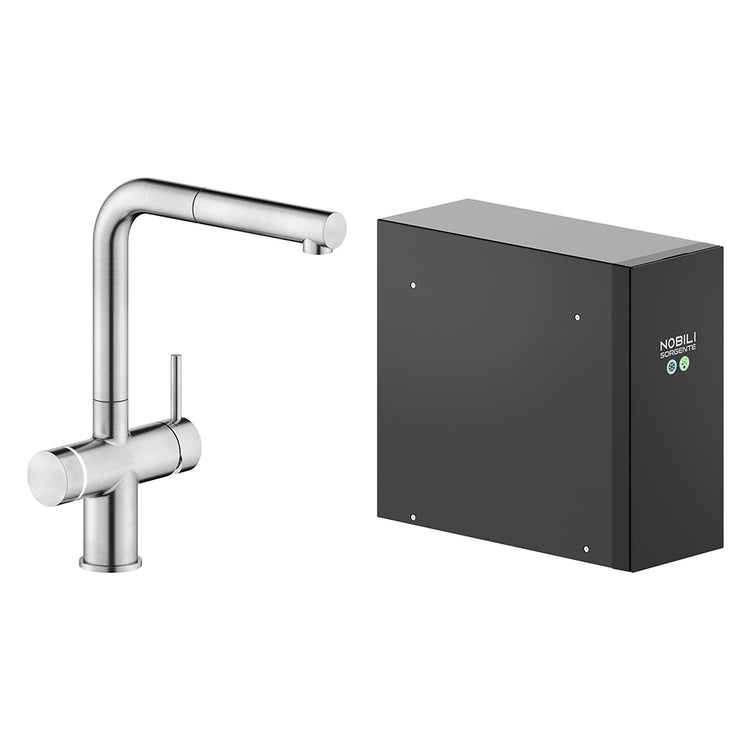 Nobili Elektronischer Zweigriffmischer mit Kühl- und Sprudelsystem H. 31 cm, mit schwenkbarem Auslauf und herausziehbarer Brause, gebürstete Edelstahl-Oberfläche SORGENTE FRIZZA LV0K117/EFRIX