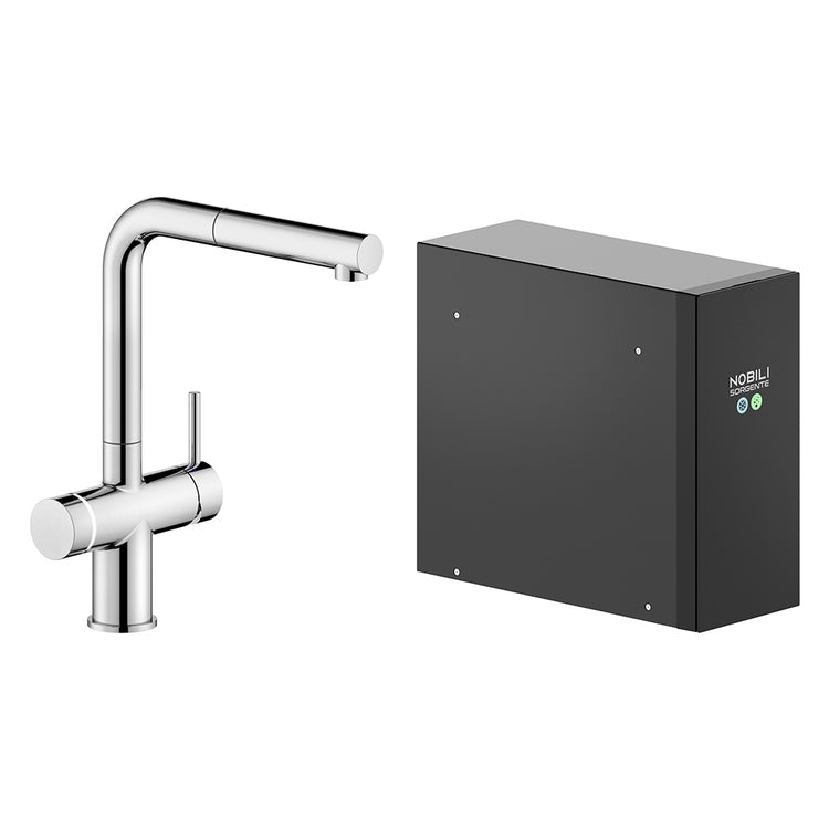 Nobili Elektronische Zweihebel-Armatur mit Kaltwasser-Sprudelsystem H. 31 cm, mit schwenkbarem Auslauf und ausziehbarer Brause, verchromt SORGENTE FRIZZA LV0K117/EFRCR