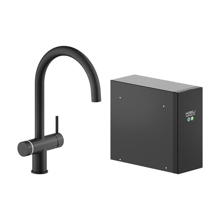 Nobili Elektronische Zweigriffmischbatterie mit Kühl-Gas-System H. 39 cm, mit schwenkbarem Auslauf, Farbe Maulbeere, matte Ausführung SORGENTE FRIZZA LV0K133/EFRBM