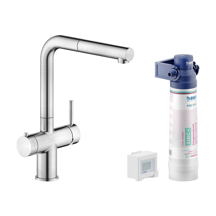 Nobili Einhebelmischer mit Filtersystem H. 31 cm, mit schwenkbarem Auslauf und herausziehbarer Brause, gebürstete Edelstahloberfläche SORGENTE FILTRA LV129117/3VBIX