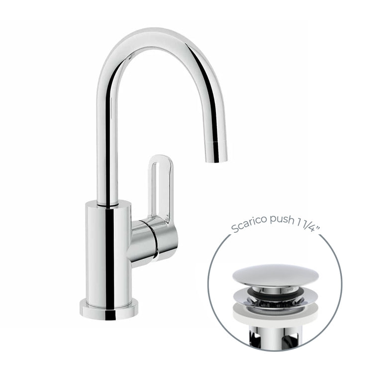 Nobili Einhebel-Waschbeckenmischer mit 360° drehbarem Körper, mit 1 1/4” Push-Abfluss, Chromoberfläche NEW ROAD RD00338/2CR