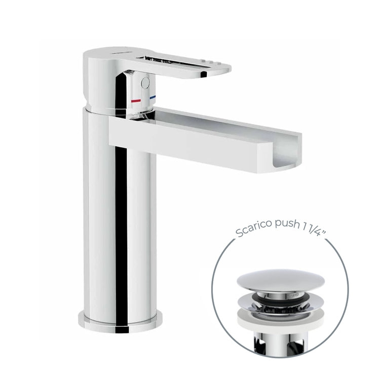 Nobili Einhebel-Waschtischmischer mit Wasserfallauslauf, 1 1/4” Push-Ablauf, Chromoberfläche NEW ROAD RDC0118/2CR