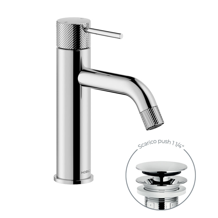 Nobili Einhandmischer H. 20 cm für Waschbecken, mit Push-Ablauf 1 1/4”, Chrom-Finish RESPIRO RS131118/2CR