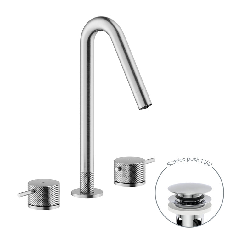 Nobili 3-Loch Waschbecken-Set mit 1 1/4" Schubabfall, gebürsteter Edelstahloberfläche RESPIRO RS131211/2IX