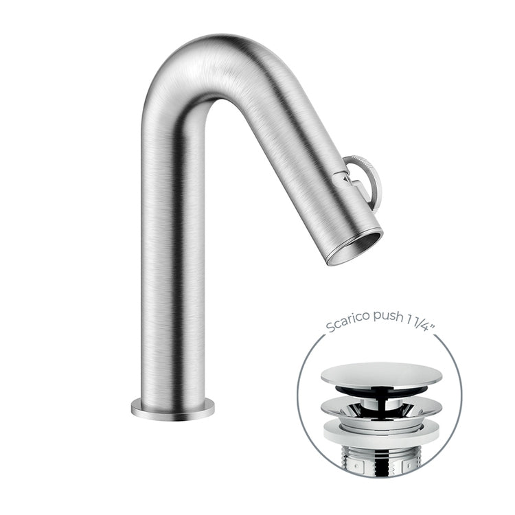 Nobili Einhand-Waschtischmischer H. 23 cm, mit Push-Ablauf 1 1/4”, gebürstete Edelstahloberfläche SOLE SO130118/2IX