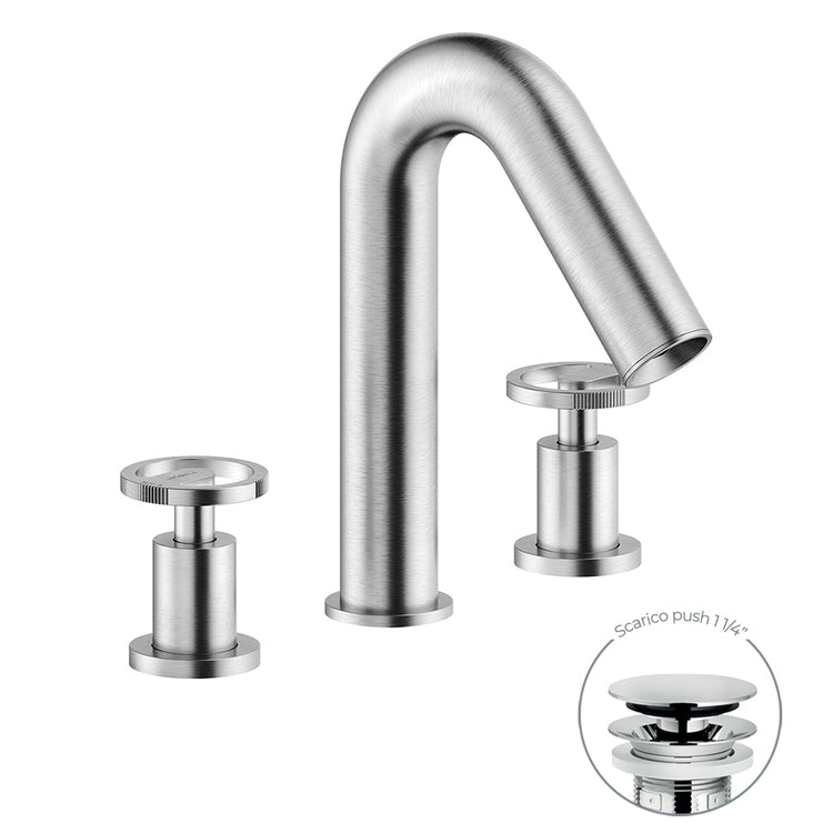 Nobili Wärmetauscher 3 Löcher für Waschbecken, mit Push-Drain 1 1/4”, gebürstete Edelstahloberfläche SOLE SO130211/2IX