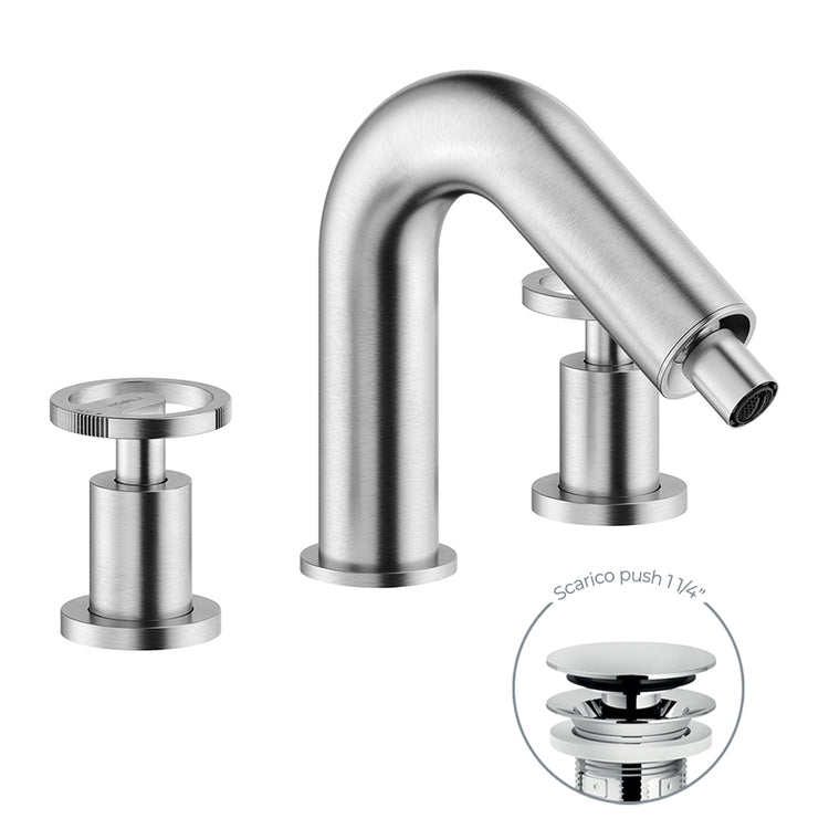 Nobili 3-Loch-Bidetarmatur, mit Push-Drain 1 1/4”, gebürstete Edelstahloberfläche SOLE SO130215/2IX