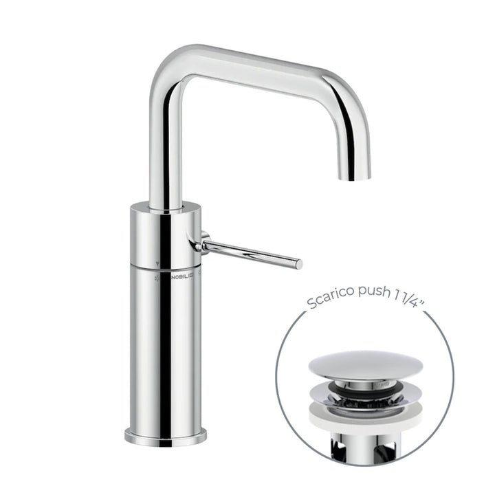 Nobili Einhebel-Waschtischmischer H. 25 cm, mit 1 1/4 Zoll Push-Abfluss, Chromoberfläche VELIS VE125118/2CR