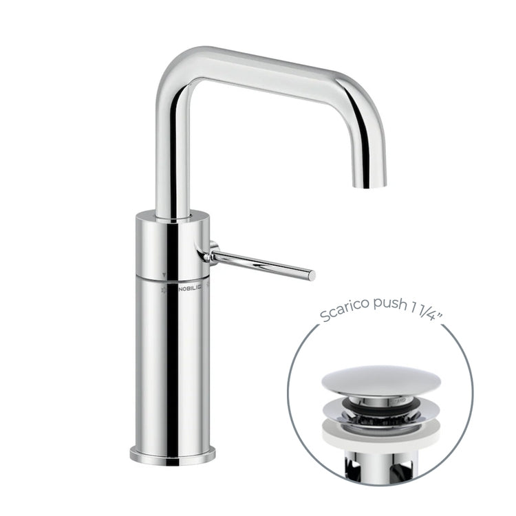Nobili Einhebel-Waschtischmischer H. 25 cm, mit 1 1/4 Zoll Push-Abfluss, Chromoberfläche VELIS VE125118/2CR
