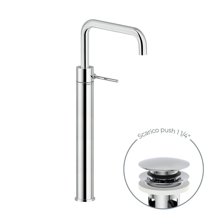 Nobili Einhebelmischer für Becken H. 46 cm, mit Ablauf 1 1/4” Push, Chromoberfläche VELIS VE125128/2CR