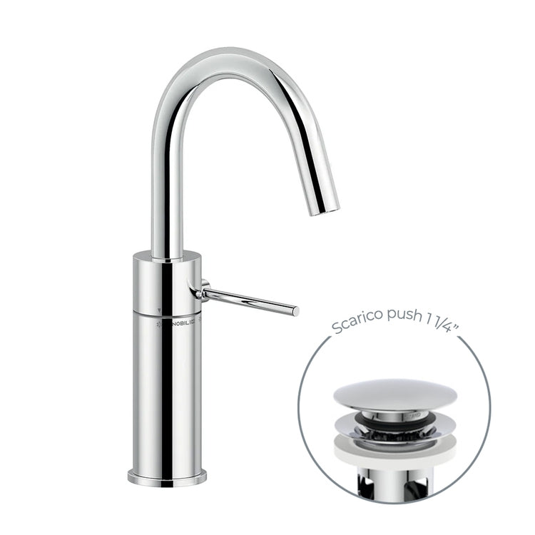 Nobili Einhand-Waschtischmischer H. 28 cm, mit 1 1/4” Push-Ablauf, Chromoberfläche VELIS VE125138/2CR