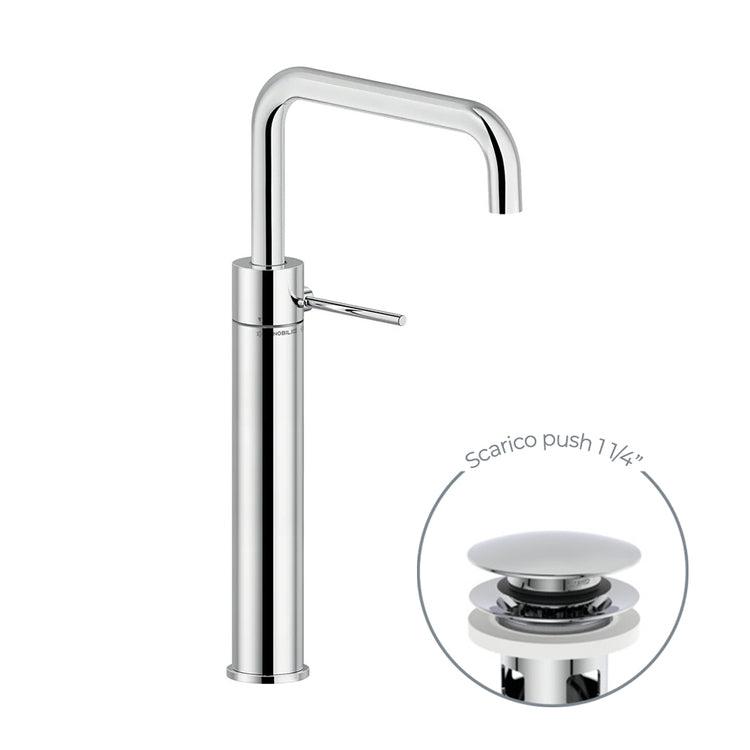 Nobili Einhebelmischer für Becken H. 38 cm, mit Ablauf 1 1/4” Push, Chromoberfläche VELIS VE125158/2CR