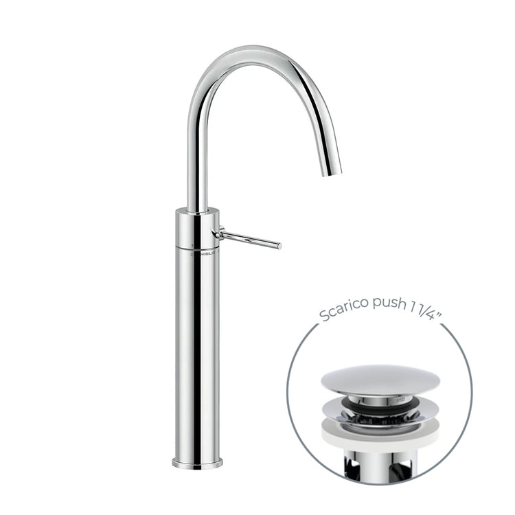 Nobili Einhebelmischer für Becken H. 43 cm, mit Ablauf 1 1/4” Push, Chromoberfläche VELIS VE125168/2CR