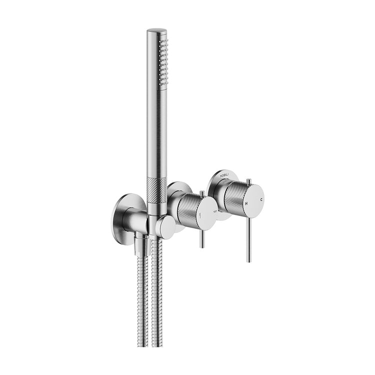 Nobili Einhebel-Wandmischer für Dusche, 2-Wege, mit Umsteller, Handbrause und 150 cm Schlauch, ohne Unterputzkörper, gebürstete Edelstahloberfläche RESPIRO WESK100/1RSIX