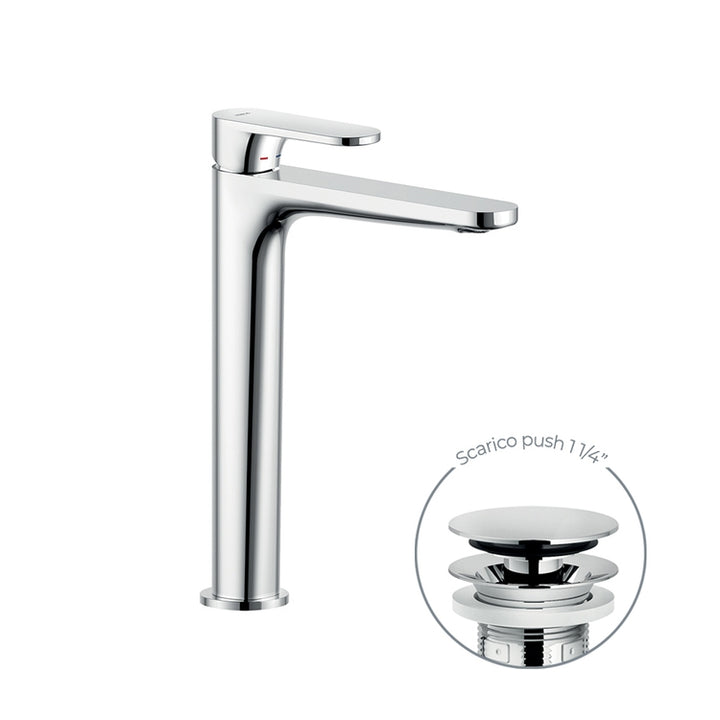 Nobili Einhebel-Waschtischmischer H. 27,5 T. 17,1 cm, mit Push-Ablauf 1 1/4” und Durchflussbegrenzer, Chrom-Finish YOYO YO126128/2CR