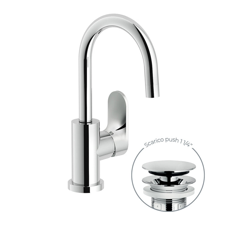 Nobili Einhebel-Waschtischmischer H. 27 T. 13,5 cm, mit Push- Ablauf 1 1/4” und Durchflussbegrenzer, Chromoberfläche YOYO YO126338/2CR