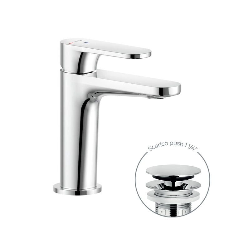 Nobili Einhebel-Waschtischmischer H. 15,5 T. 11,1 cm, energiesparend, mit Push-Ablauf 1 1/4“, Chromoberfläche YOYO YOE126118/2CR
