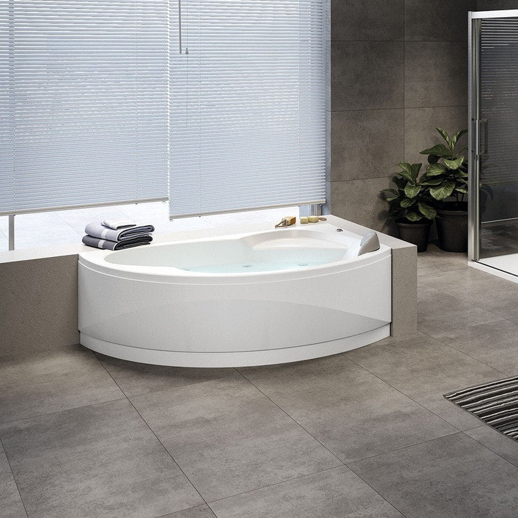 Novellini Whirlpool-Badewanne, asymmetrisch, halbkreisförmig, L. 165 H. 55 T. 85 cm, Ausführung rechts, mit Bedienfeld, Schale in Weiß, Hochglanz-Finish, Armaturen in Chrom-Finish VOGUE VOG416585PFD-A1K