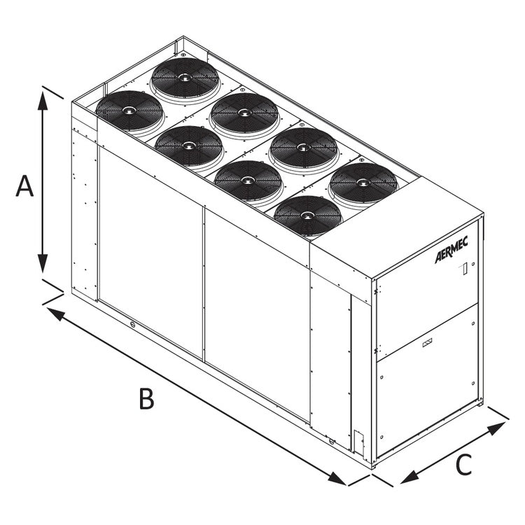 Aermec Reversibler luftgekühlte Wärmepumpe für den Außenbereich, Version mit hoher Effizienz und Geräuscharmut, mit Speicher-Kit und Niederdruckpumpe NRB0332 NRB0332°H°E°°°01