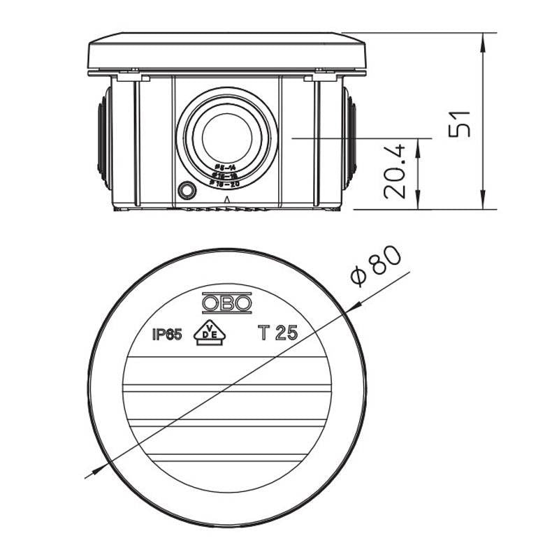 OBO Bettermann T25 Abzweigdose für den Außenbereich IP66 500 V