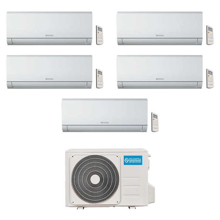 Olimpia Splendid 5-fach-Split-Klimagerät Nexya S4 E, Wandgerät, Inverter, WLAN – Außengerät R32 12,31 kW, Innengeräte 9000+9000+9000+12000+18000 BTU OS-CEMEH42EI+3xOS-SENEH09EI+OS-SENEH12EI+18
