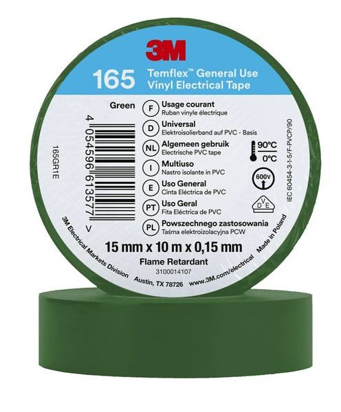3M Temflex Isolierband 165 Grün 15mmx10m -Art.7100184726