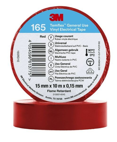 3M Temflex Isolierband 165 Rot 15mmx10m -Art.7100184730