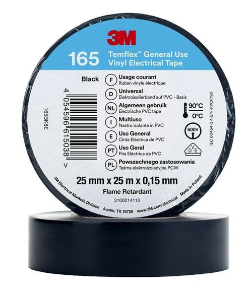 3M Temflex Isolierband 165 Schwarz 25mmx25m -Art.7100184820