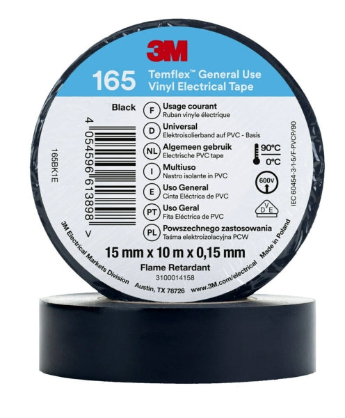 3M Temflex Isolierband 165 Schwarz 15mmx10m -Art.7100184723