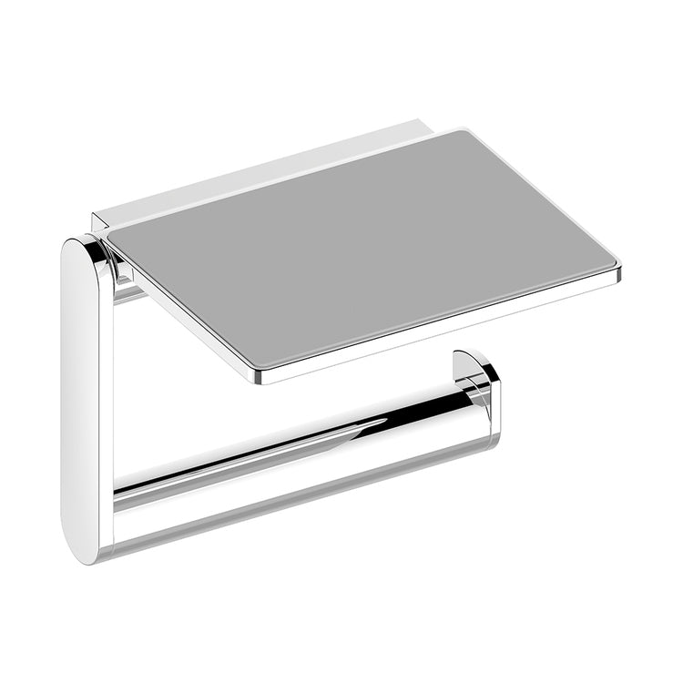Keuco Offenes Rollenhalter, mit Ablage und grauem rutschfestem Einsatz, für Rollenbreite 100-120 mm, verchromt PLAN 14973010000