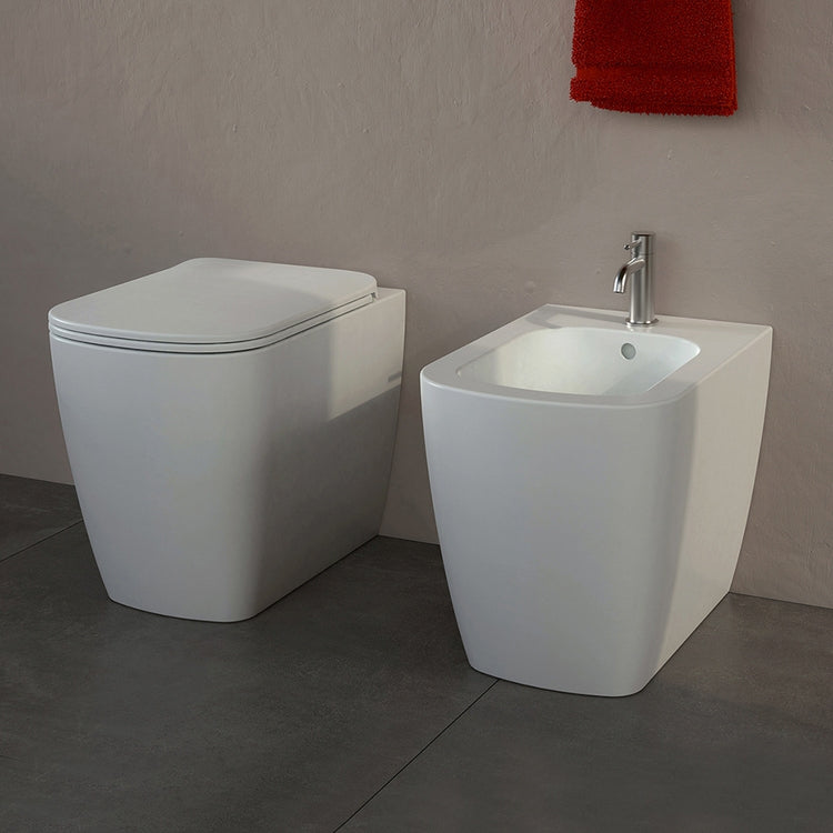 Flaminia Set Sanitäranlagen wandbündig, WC mit S/P-Abfluss, Gosilent®-System und Slim-WC-Sitz mit langsamer Absenkung, Einloch-Bidet mit Überlauf, Weiß, glänzende Oberfläche PLAY PY117S+PY217+PYCW05