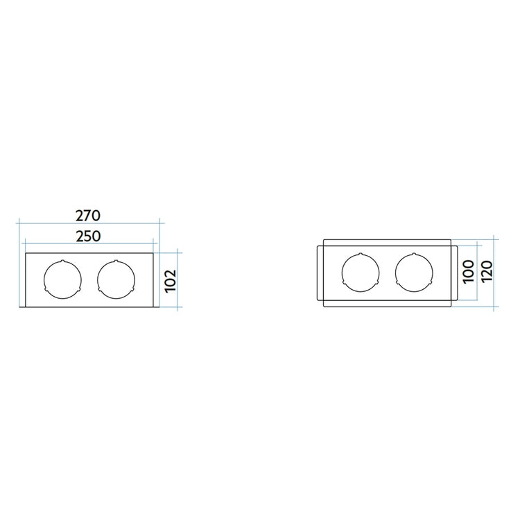 Irsap Plenum Endstück Multi 2 Anschlüsse L. 25 H. 10 cm, für Montage mit Quadra-Gittern, Inhalt 60 m³/h TLZPLE02510M1