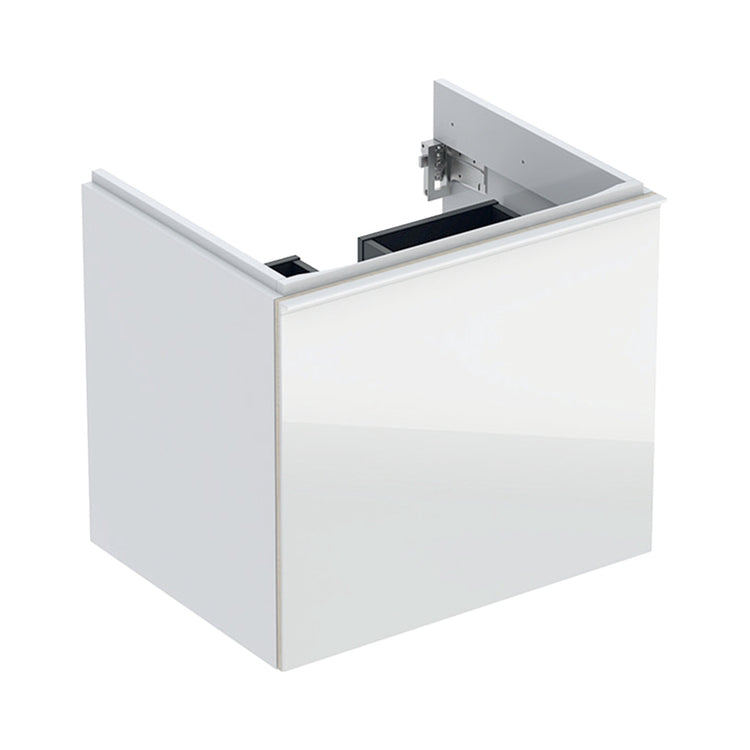 Geberit Hängender Unterschrank L. 60 cm, für Standard- und Slim-Waschbecken, mit einer äußeren und inneren Schublade, Korpusfarbe Weiß Hochglanz, Schubladenfarbe Weiß Glas Hochglanz ACANTO 503.003.01.2