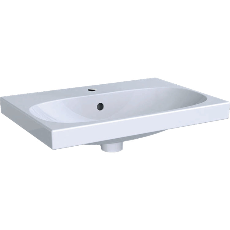 Geberit Kompakte Waschtisch L. 60 cm, mit Armaturenloch, Überlauf und Ablagefläche, Weiß, glänzende Ausführung ACANTO 500.631.01.2