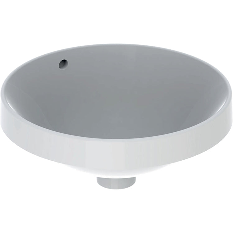 Geberit Rundes Aufsatzwaschbecken 40 cm, zum Einbau, ohne Armaturenloch, mit Überlauf, Weiß, glänzende Oberfläche VARIFORM 500.700.01.2