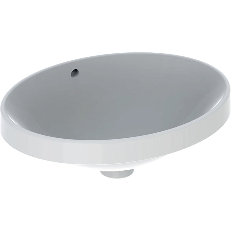 Geberit Ovales Aufsatzwaschbecken 50 cm, zum Einbauen, ohne Armaturenloch, mit Überlauf, Weiß, glänzende Oberfläche VARIFORM 500.708.01.2