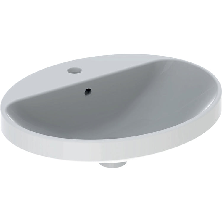 Geberit Oval-Waschtisch Aufsatz 55 cm, zum Einbauen, mit Fläche für Armaturenloch und Überlauf, Weiß, glänzende Oberfläche VARIFORM 500.720.01.2