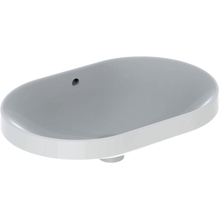 Geberit Elliptisches Waschbecken 60 cm, zum Einbau, ohne Wasserhahnloch, mit Überlauf, Weiß glänzende Oberfläche VARIFORM 500.728.01.2