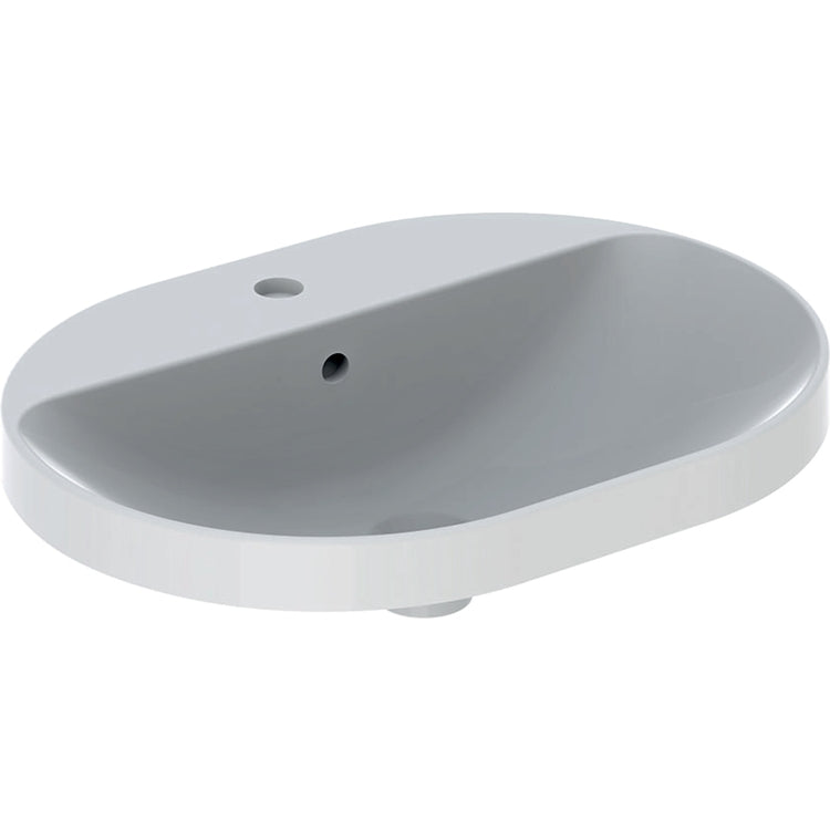 Geberit Elliptisches Waschbecken 60 cm, zum Einbau, mit Ablage für Armaturenloch und Überlauf, Weiß, glänzende Oberfläche VARIFORM 500.732.01.2