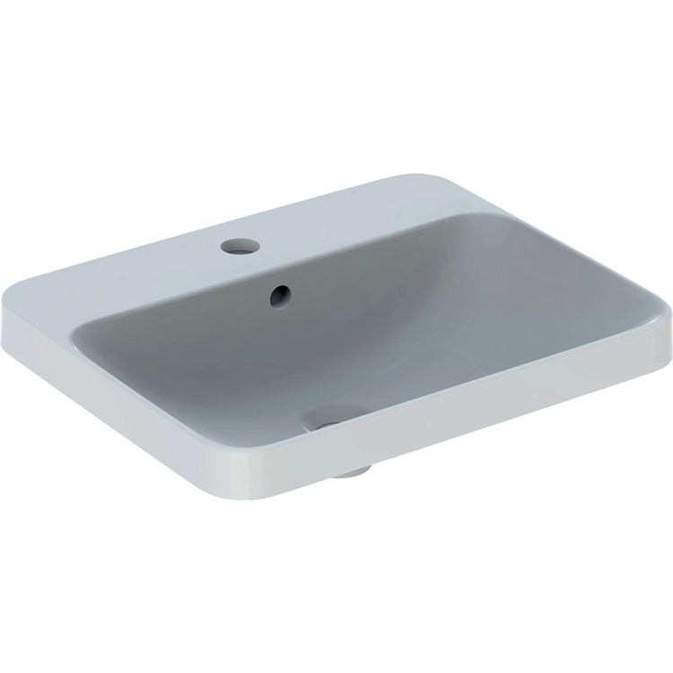 Geberit Rechteckiges Waschbecken L. 55 cm, zum Einbau, mit Ablage für Armaturenloch und Überlauf, Weiß, glänzende Oberfläche VARIFORM 500.740.01.2
