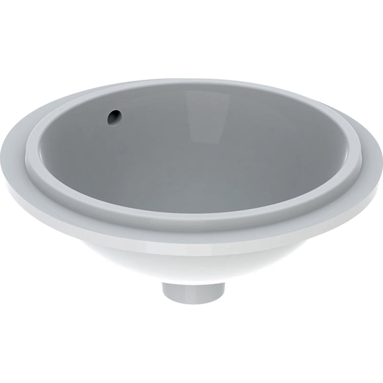 Geberit Runder Unterbau-Waschbecken zum Einbau 39 cm, ohne Armaturenloch, mit Überlauf, Weiß, glänzende Oberfläche VARIFORM 500.744.01.2