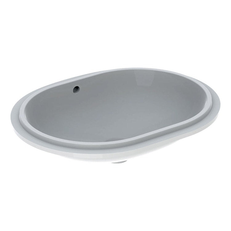 Geberit Elliptisches Unterbau-Waschbecken 61 cm, ohne Armaturenloch, mit Überlauf, Weiß, glänzende Oberfläche VARIFORM 500.756.01.2