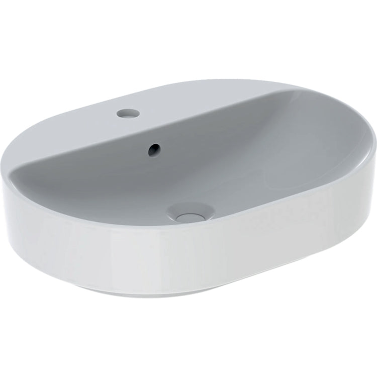 Geberit Elliptisches Aufsatzwaschbecken 60 cm mit Ablage für Wasserhahnloch, Weiß, glänzende Oberfläche VARIFORM 500.777.01.2