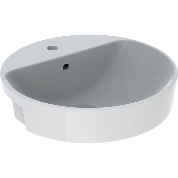 Geberit Halbeinbau-Waschbecken rund 50 cm, mit Armaturenloch und Überlauf, Weiß glänzende Oberfläche VARIFORM 500.782.01.2