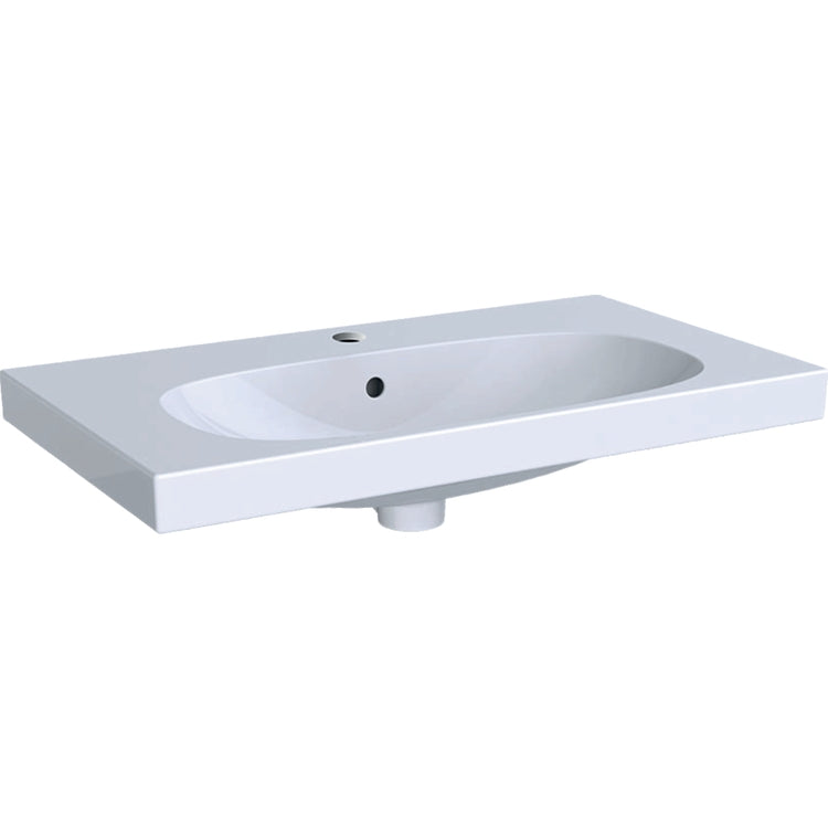 Geberit Kompaktes Waschbecken L. 75 cm, mit Wasserhahnloch, Überlauf und Ablagefläche, Weiß glänzende Ausführung ACANTO 500.632.01.2