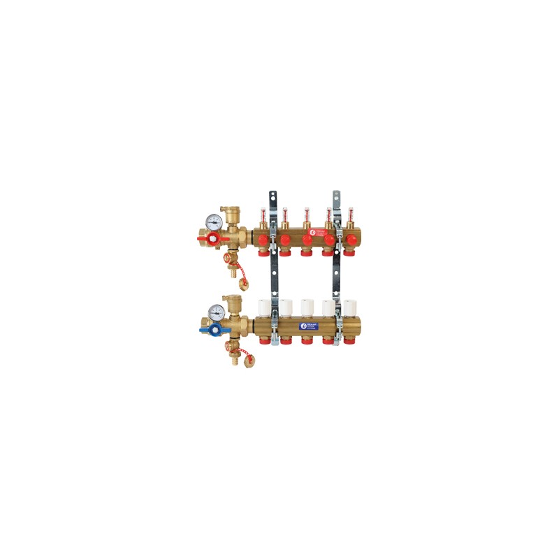 Solarics Giacomini Vormontierter Kollektor mit 9 Messingauslässen mit Durchflussmessern für hydraulische Fußbodenheizung (1"x18/9) – Hydraulische Fußbodenheizung