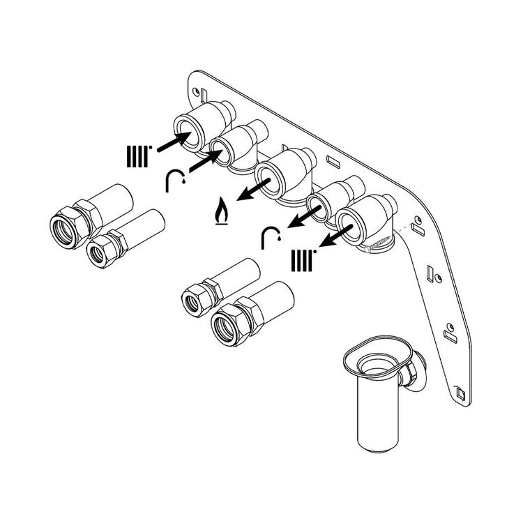 Vaillant Vorbereitung für Wandanschlüsse für Hydraulik entsprechend der Vaillant Schablone 0020201896
