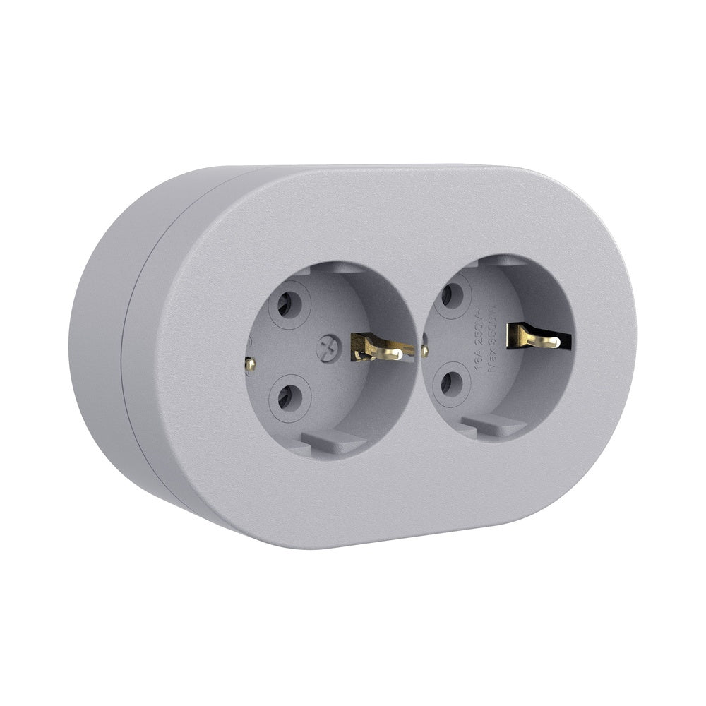 Ovivo Xone Aufputz-Doppel-Schutzkontaktsteckdose 16 A, IP54, grau