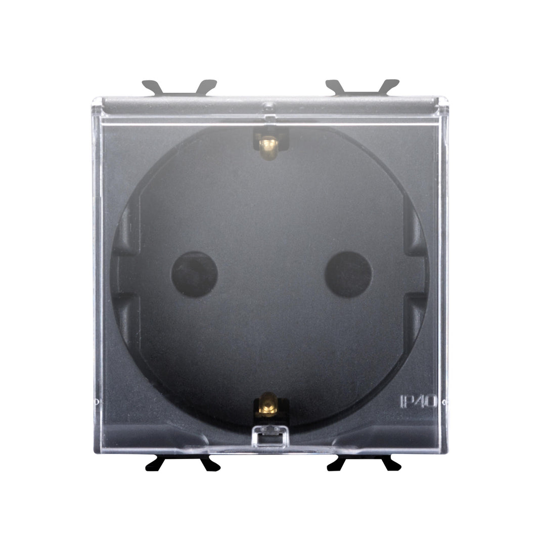 Gewiss Chorus Schutzkontakt-Steckdose mit Klappdeckel, 2 Module, 16 A, schwarz satiniert